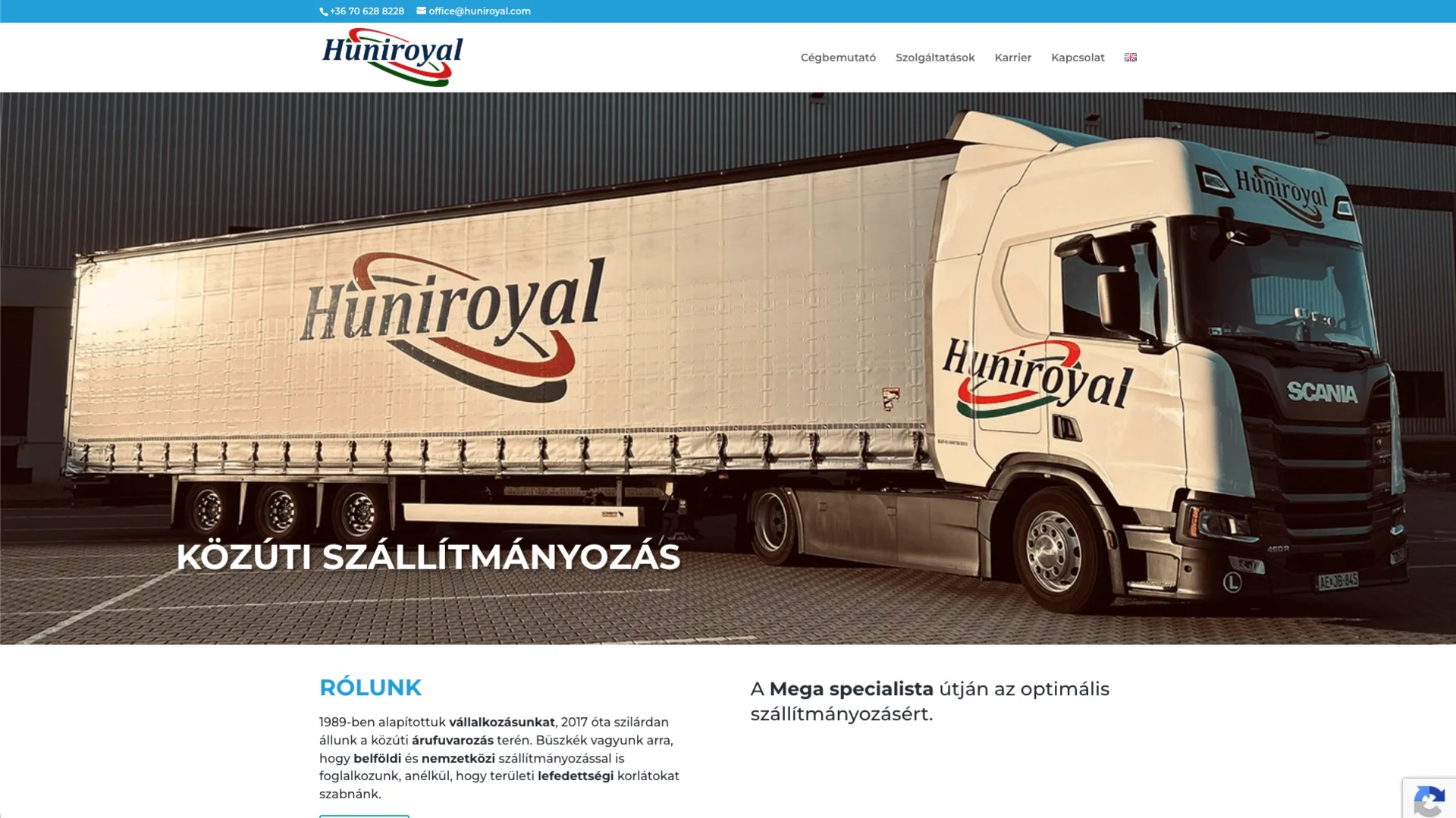 Modern céges weboldal fuvarozó vállalat számára professzionális online megjelenéssel.