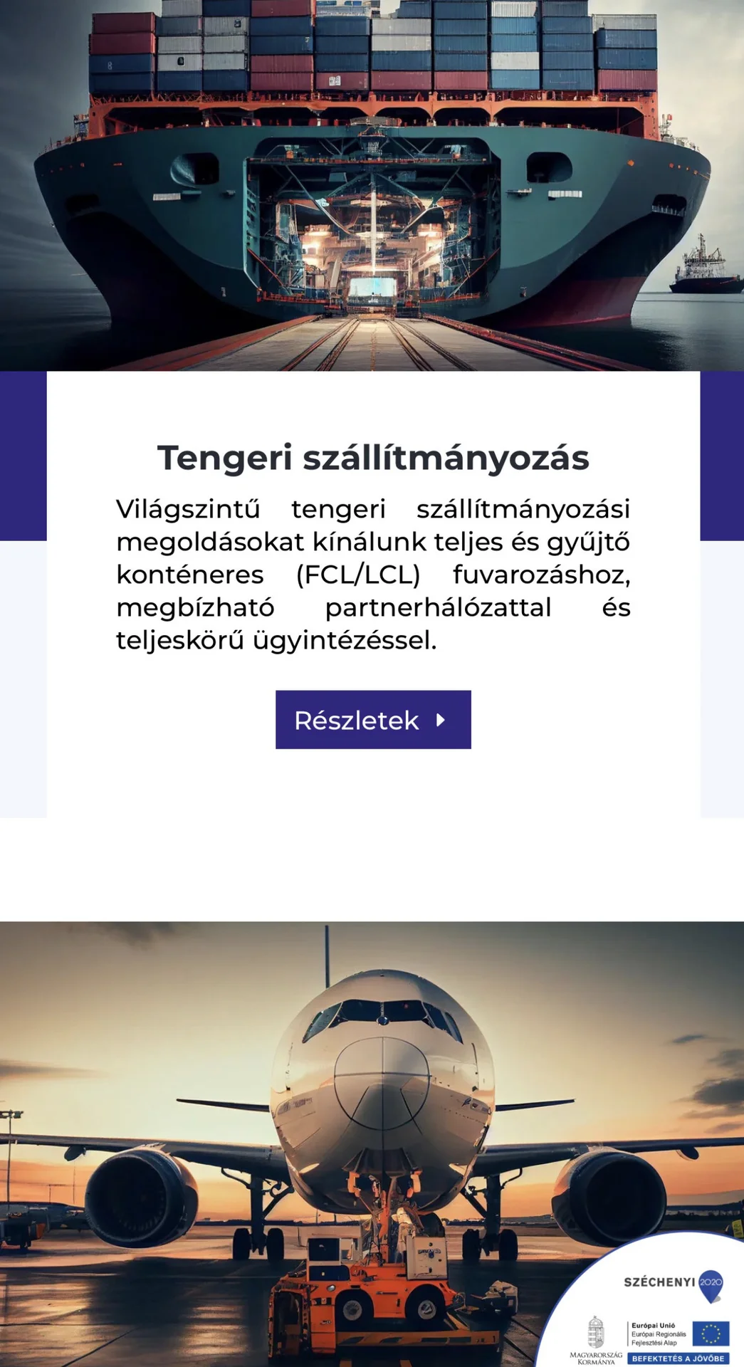 A KS Logistic szolgáltatásokat bemutató weboldalának részlete, amelyet a Nexus IT fejlesztett.