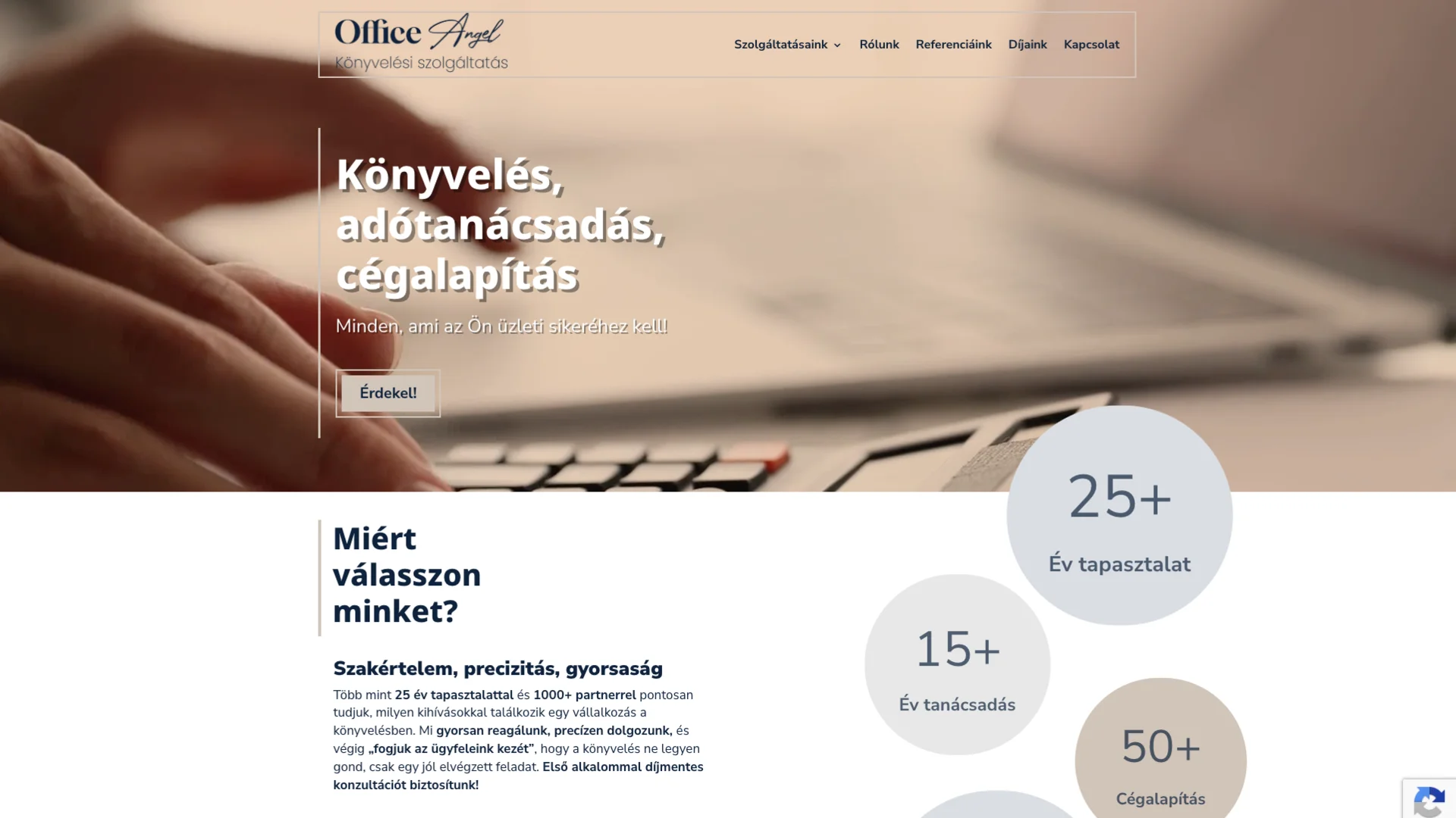 Bizalomépítő megjelenésű könyvelő iroda weboldal ügyfélközpontú felépítéssel.